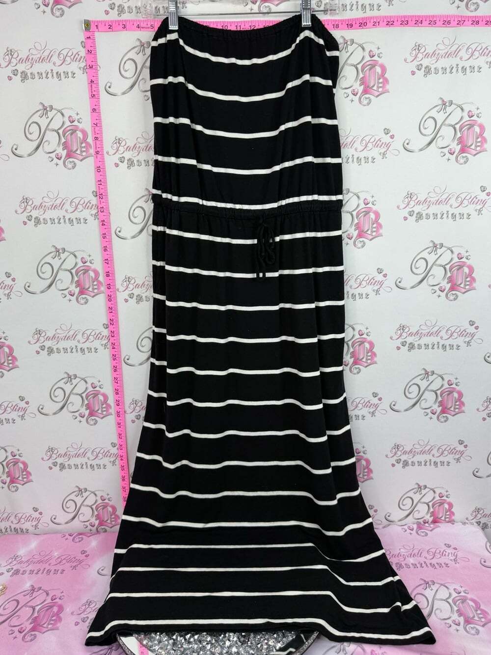 J. Crew dress long strapless tie up waist Black and White Striped Maxi Dress